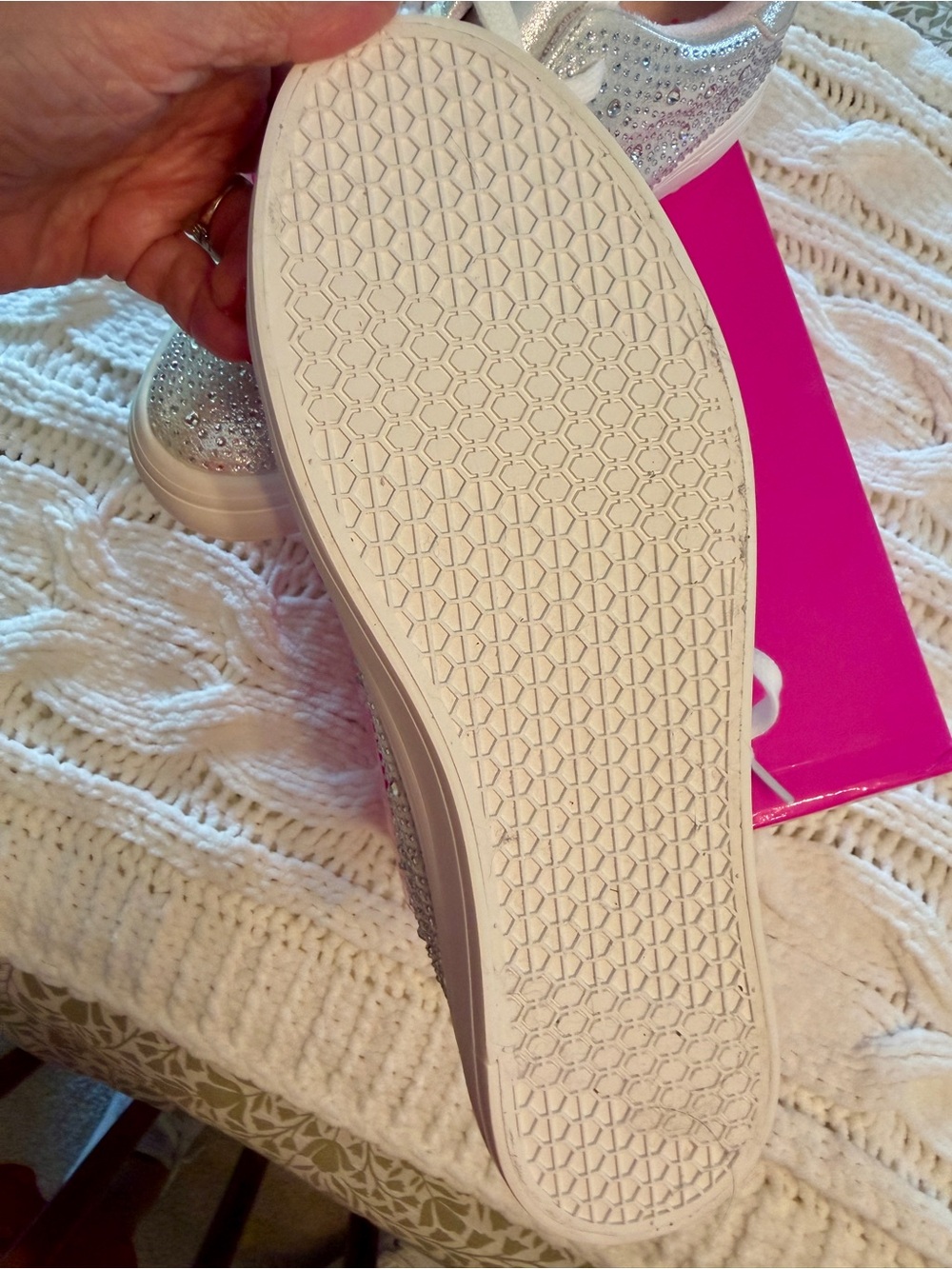 Sugar Women's Silver Rhinestone Lace-Up Athletic Sneakers with Pink Lining - Picture 3 of 4